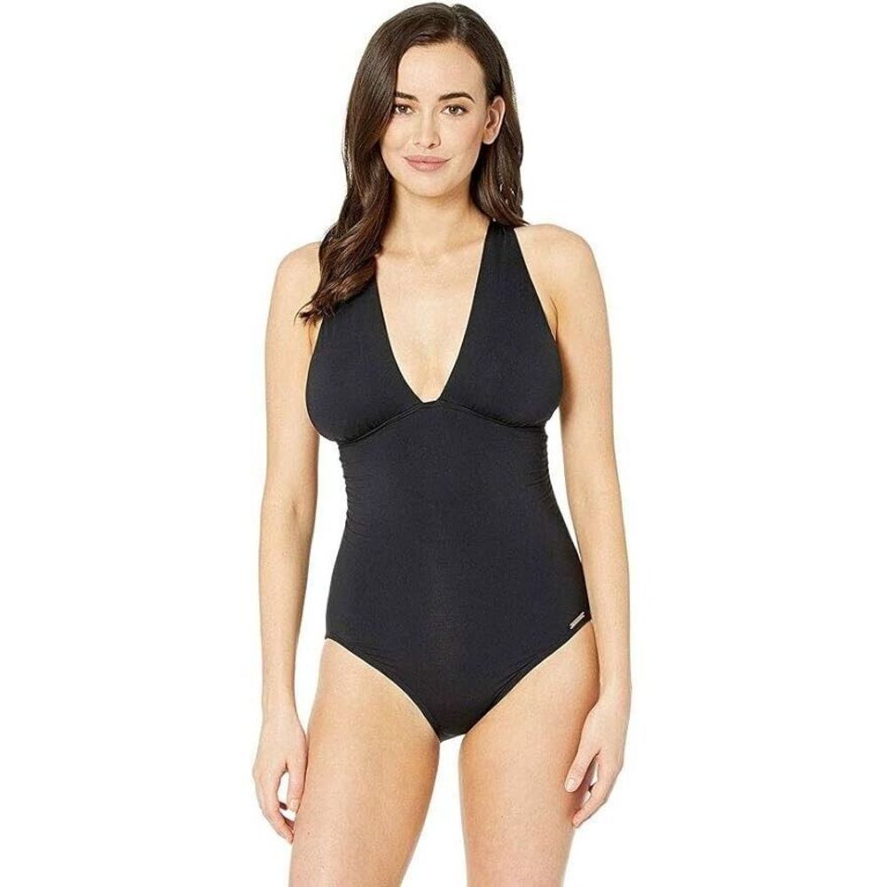 New Michael Kors High Neck Ruched Convertible Swim One-Piece Swimsuit Black 8 - Picture 2 of 5
